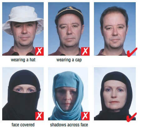 Schengen visa photo requirements-Head Coverings and Hats